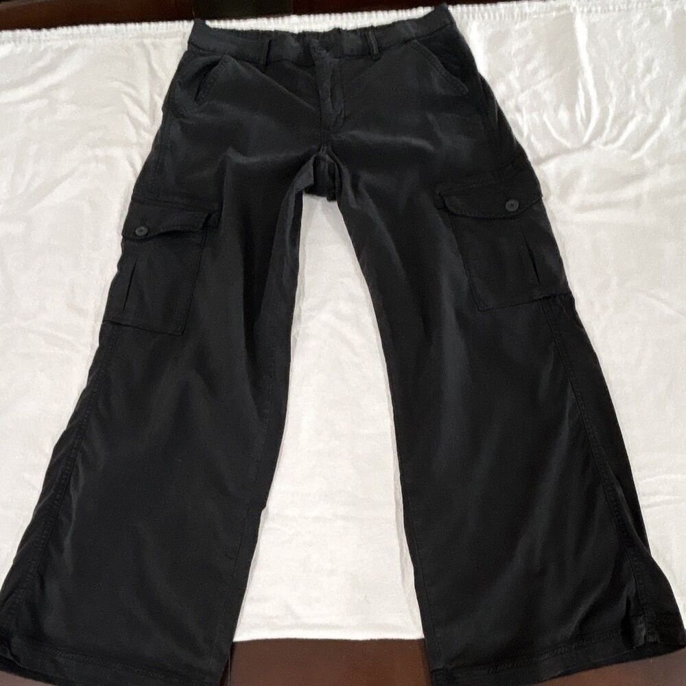American Eagle Outfitters Womens Black Cargo Pants Twill Stretch 28" 0085